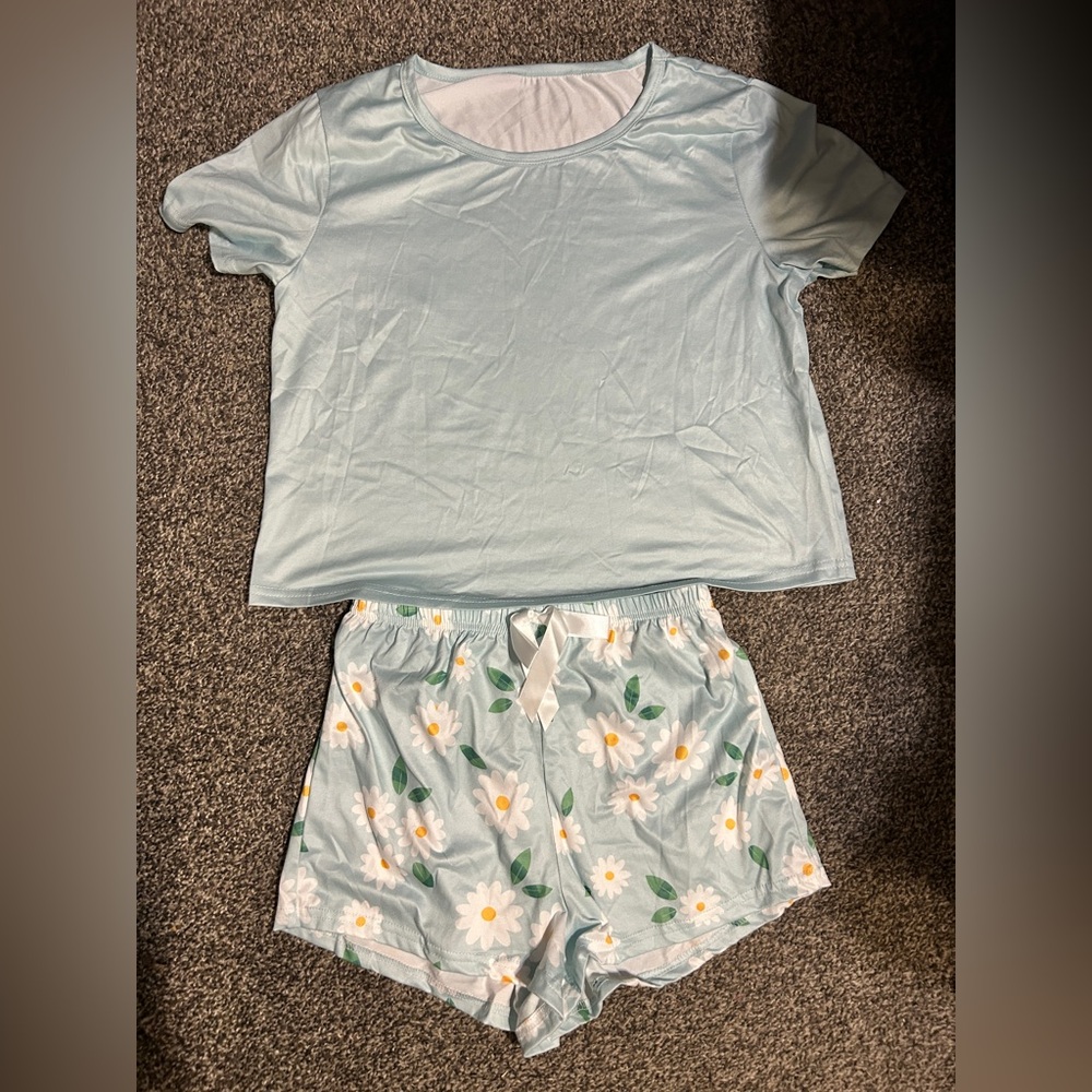 Floral Print Pajama Set - Light Blue. Brand new, never worn